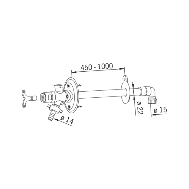 Neuž&scaron;ąlantis lauko čiaupas (su vakuuminiu ventiliu) DN15, L 450-1000 mm