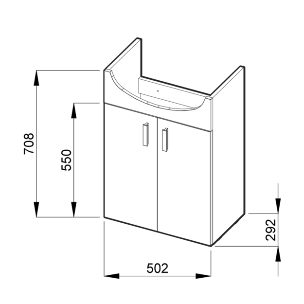 Praustuvo spintelė Lyra Pack New su 53 cm praustuvu, 2 durelių, balta