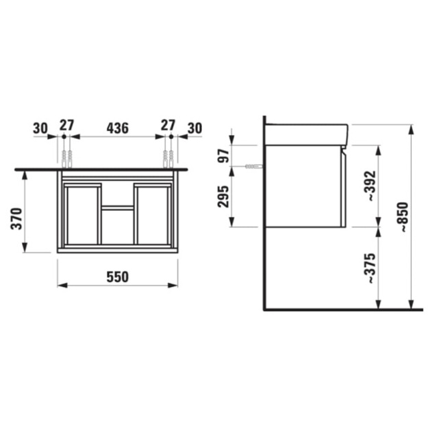 Spintelė praustuvui PRO S 550x390x370 mm su 1 stalč., modeliui 818959, balta blizgi