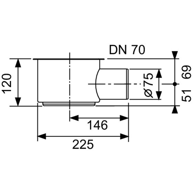 TECEdrainline sifonas, DN 70 horizontalus, montavimo H 148mm  pralaidumas 1.4 l/s