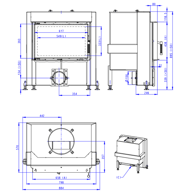 Plieninis židinio ugniakuras Romotop Dynamic D3H01 66.44.01