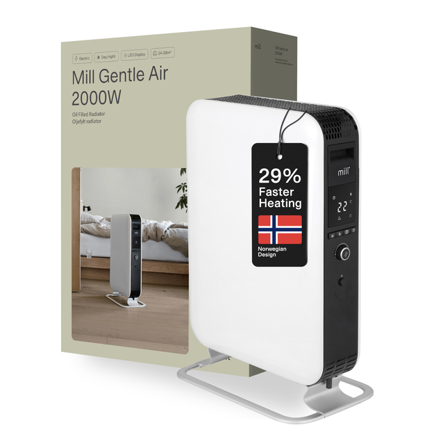 Tepalinis &scaron;ildytuvas Mill Gentle Air 2000W, LED ekranas, baltas