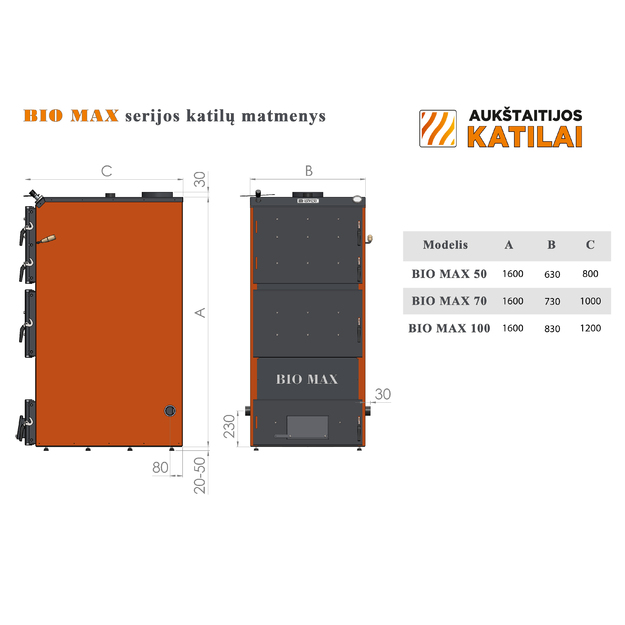 Kieto kuro katilas BIO MAX, 50 kW