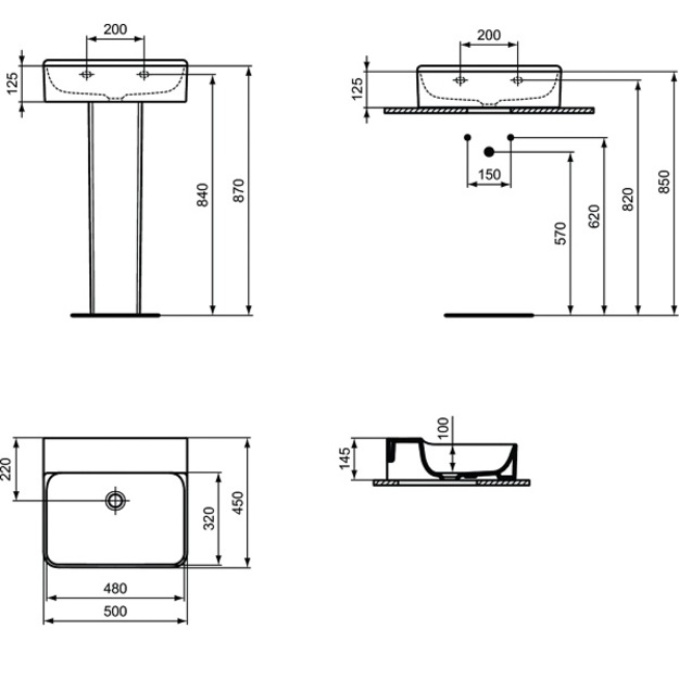 Praustuvas Ideal Standard Conca 500x450mm, be angos mai&scaron;ytuvui, be perlajos