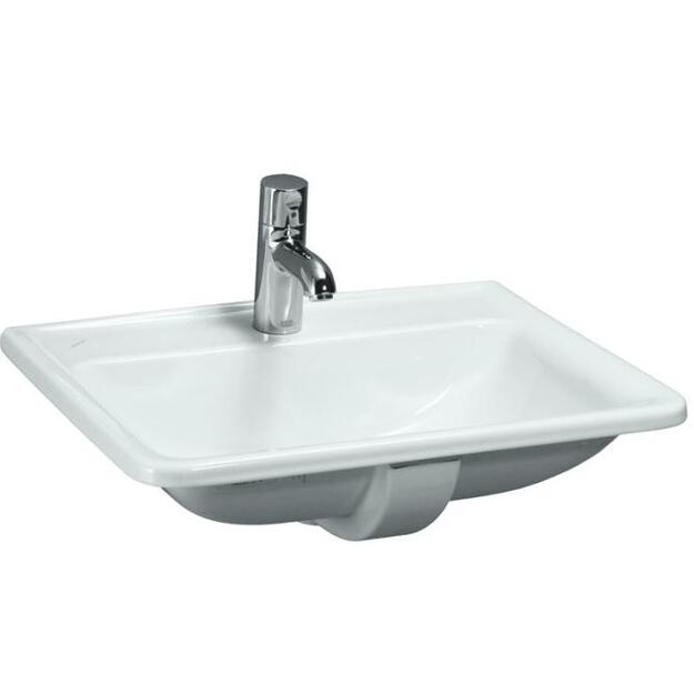 I&scaron; vir&scaron;aus įleidžiamas praustuvas Laufen PRO A 56 x 45 cm, su 1 anga mai&scaron;ytuvui viduryje