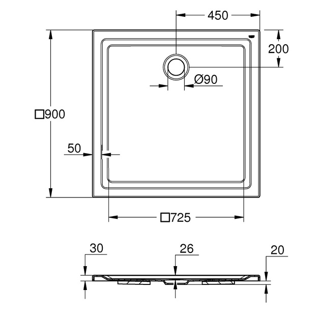 Grohe akrilinis du&scaron;o padėklas 90 cm, baltas