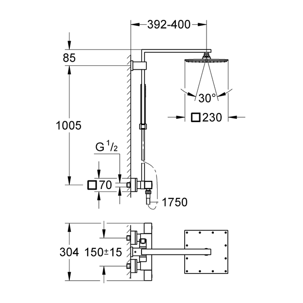 Termostatinė du&scaron;o sistema Grohe Euphoria Cube XXL 230, chromas