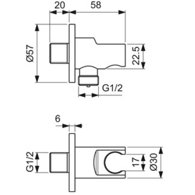 Ideal Standard du&scaron;o žarnos pajungimo alkūnė su laikikliu, chromas