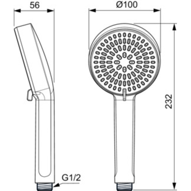 Ideal Standard Idealrain Alu+ rankinis du&scaron;as 100 mm, dvi funkcijos, matinė juoda