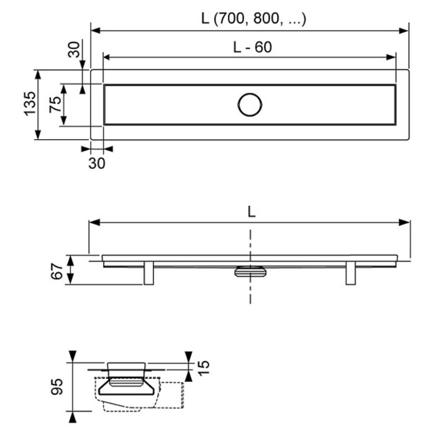 Du&scaron;o latako komplektas TECElinus 4in1  900 su dvipusėm grotelėm  2in1  Steel/Plate