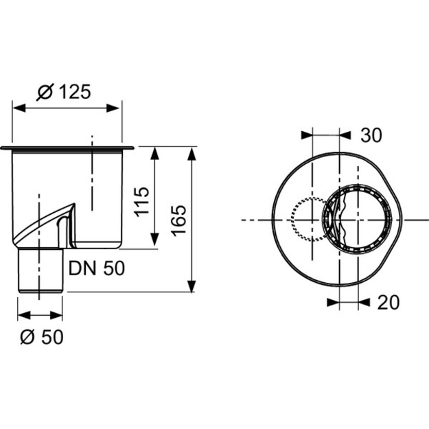 TECEdrainline vertikalus sifonas, DN 50  montavimo H 67mm, pralaidumas 1,3l/s