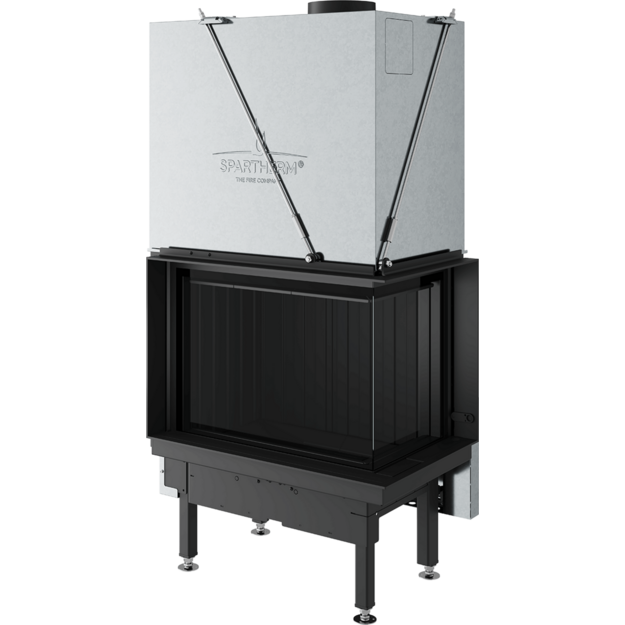 Plieninis židinio ugniakuras Spartherm Premium V-2R-68h, &oslash;200 mm, su kampiniu stiklu de&scaron;inėje, juodi &scaron;amotai