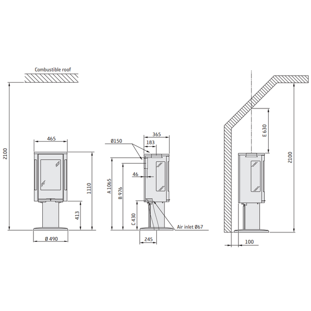 Krosnelė CONTURA C886G:3 Style, juoda, su muilo akmens apdaila (998497, 203150)