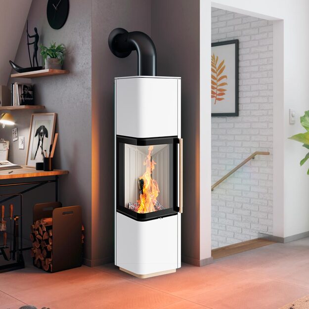 Plieninė krosnelė Spartherm CUBO L Style RLA, kampinis stiklas, balta spalva