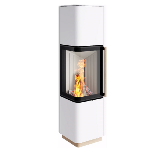 Plieninė krosnelė Spartherm CUBO L Style RLA, kampinis stiklas, balta spalva
