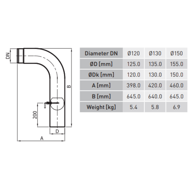 Auk&scaron;ta alkūnė su sklende KGS150/90-CZ2/W