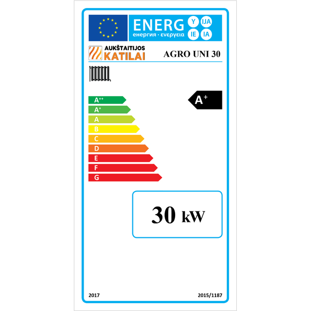 Granulinis katilas Agro UNI 30 kW, komplekte su 30 kW  Zenono  degikliu, 600 l bunkeriu