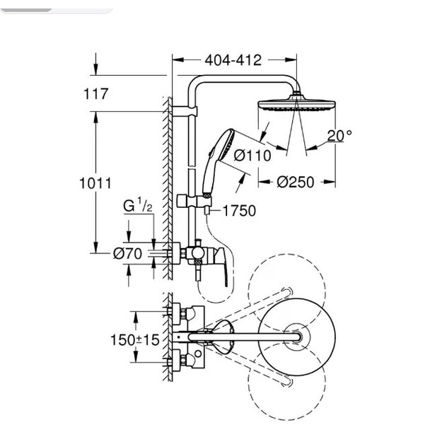 GROHE Tempesta System 250 du&scaron;o sistema su vienos svirties mai&scaron;ytuvu, matinė juoda spalva