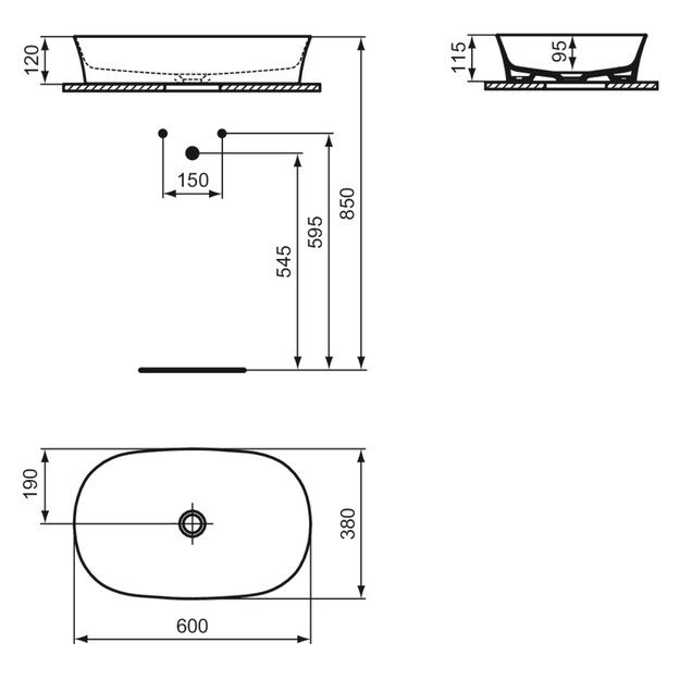 Pastatomas praustuvas Ideal Standard Ipalyss, 600x380 mm, baltas