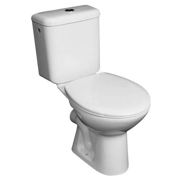 Unitazas ZETA su stačiu nubėgimu, horizontaliu nuotaku, su dvigubo nuleidimo sistema Dual Flush, vandens įvadas i&scaron; &scaron;ono