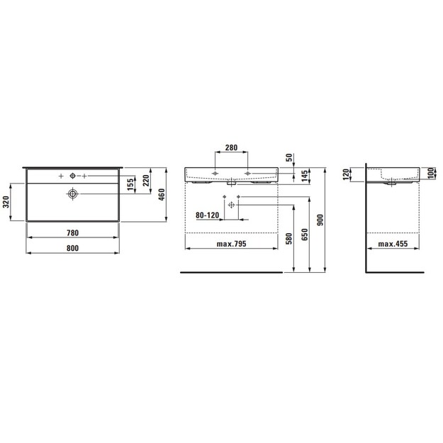 Pakabinamas praustuvas Kartell by Laufen  800 x 460 x 120 mm, baltas, be angos mai&scaron;ytuvui