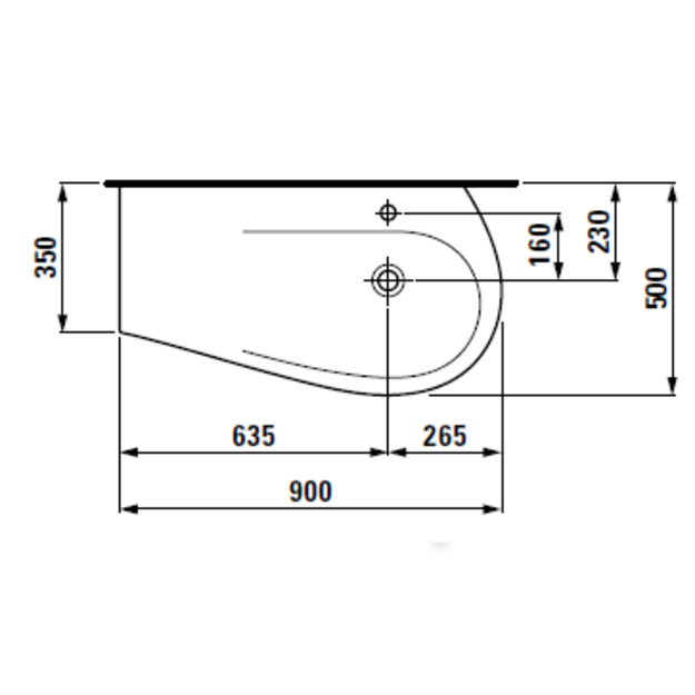 ALESSI ONE baldinis praustuvas 90 x 50/35 cm, su anga mai&scaron;ytuvui, lentynėlė kairėje, baltas su LCC