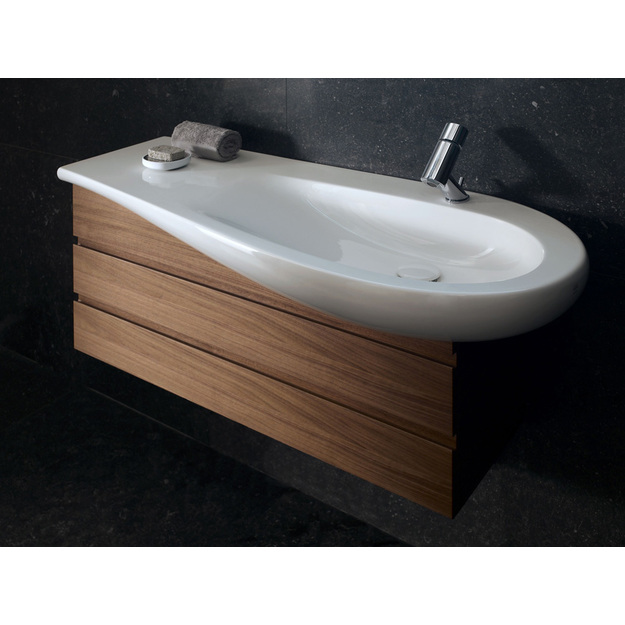 ALESSI ONE baldinis praustuvas 90 x 50/35 cm, su anga mai&scaron;ytuvui, lentynėlė kairėje, baltas su LCC