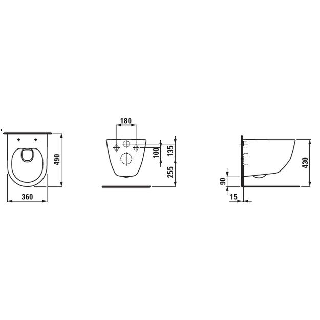 Pakabinamas unitazas Pro Rimless Compact  be nuplovimo lanko (360 x 490 x 430 mm), baltas
