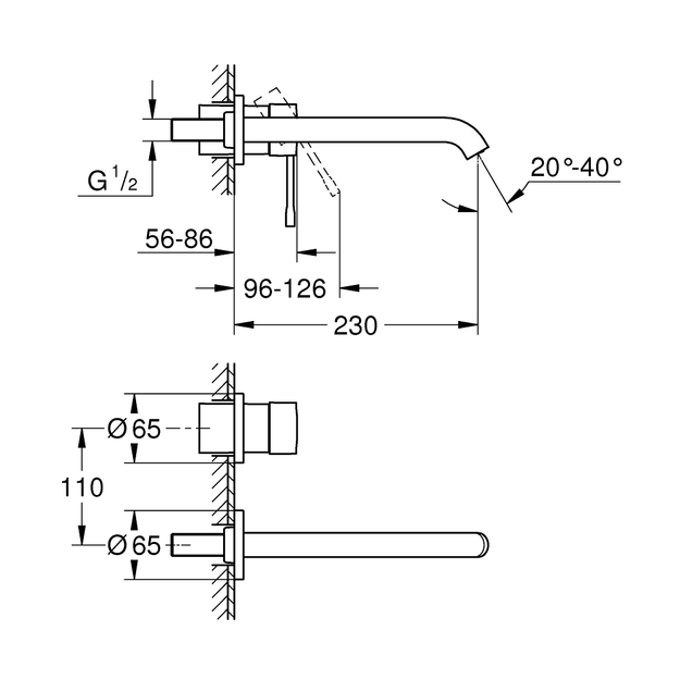Grohe Essence vir&scaron;tinkinė praustuvo mai&scaron;ytuvo dalis, snapas 230mm, chromas