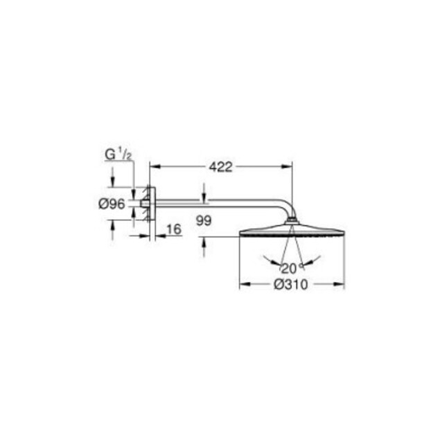 Du&scaron;o galva Rainshower MONO 310 mm su 422 mm alkūne i&scaron; sienos, brushed hard graphite