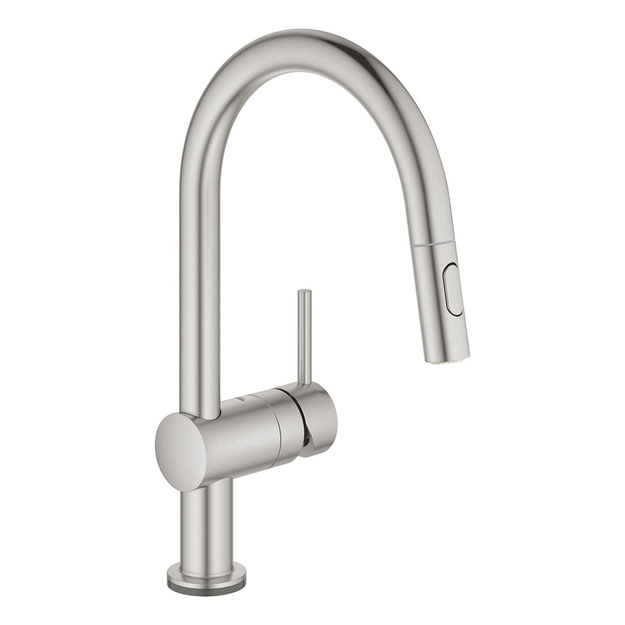 Grohe Minta Touch elektroninis plautuvės mai&scaron;ytuvas, C formos i&scaron;traukiamas snapas, nerūdijančio plieno spalva