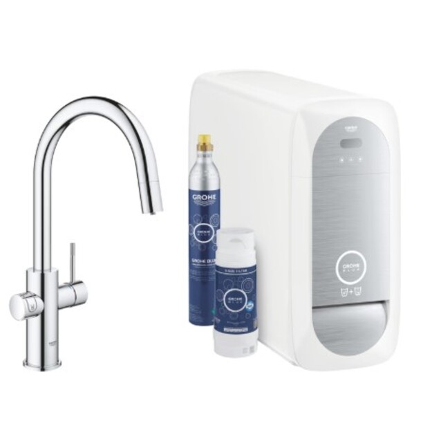 GROHE Blue Home vienasvirtis C formos mai&scaron;ytuvas su filtravimo sistema ir i&scaron;traukiamu snapu, chromo spalva