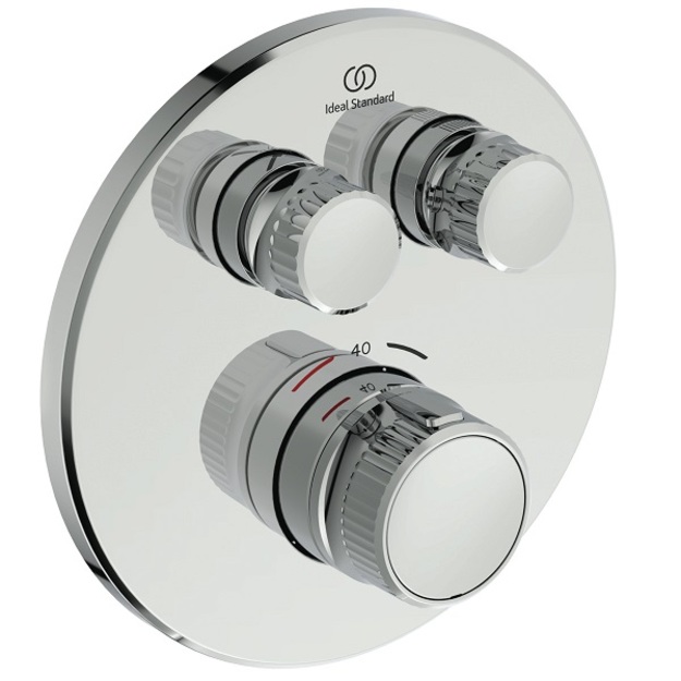 Ideal Standard Ceratherm Navigo potinkinė termostatinė sistema: apvali 300 mm metalinė galva, rankinis du&scaron;as, 1/2 alkūnė