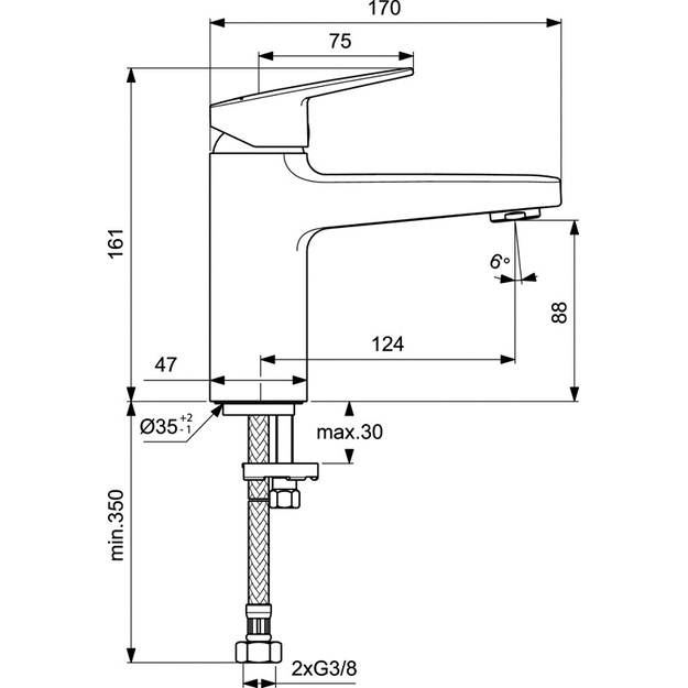 Ideal Standard CERAPLAN H90 praustuvo mai&scaron;ytuvas be dugno vožtuvo, matinė juoda