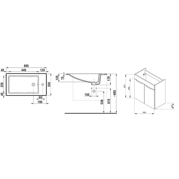 Jika Cube spintelė su praustuvu 60 cm  2 durelių, balta