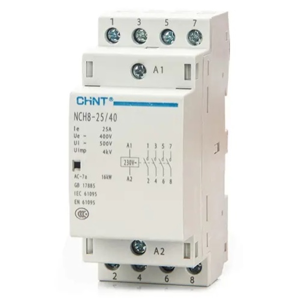 Relė dvipusė (kontaktorius) NCH8-25 4NO 220/230V &scaron;ildytuvo-pa&scaron;ildytuvo valdymui