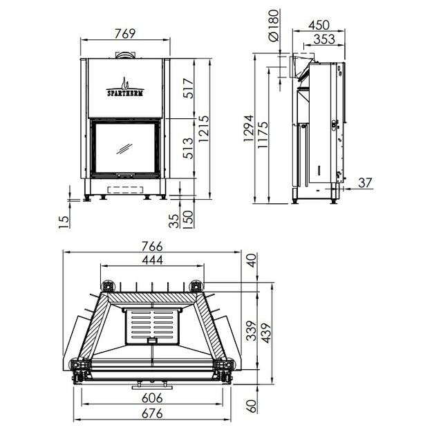 Plieninis židinio ugniakuras Spartherm Mini S51,3h-4S