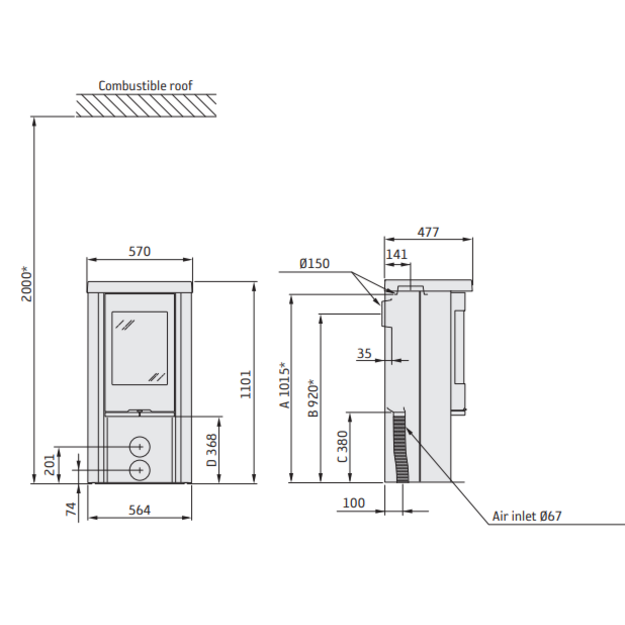 Plieninė krosnelė CONTURA C520 juodos spalvos (798980, 298098, 803749, 298560)