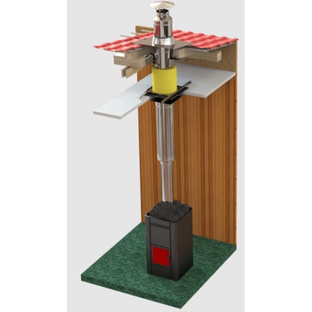 Dvisienių dūmtraukių DW50Sauna komplektas, juoda struktūrinė spalva, d.130/230 mm