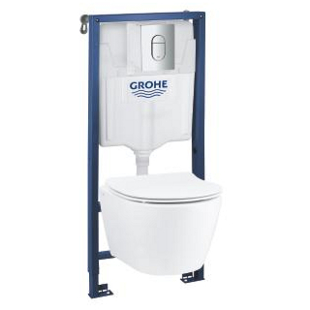 Rėmo su WC komplektas GROHE Solido 4 in 1 Serel SP26 keramikiniu WC, chrom. mygtukas, soft close dangtis, tvirtinimo kom