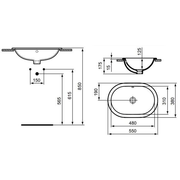 Po stalvir&scaron;iu montuojamas praustuvas Ideal Standard Connect Oval, 55x38x17,5 cm, baltas