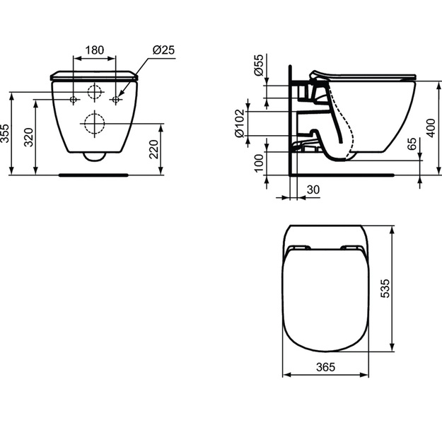 Ideal Standard TESI pakabinamas unitazas su paslėptais tvirtinimais (Aquablade), 4,5/3 L, matinis juodas