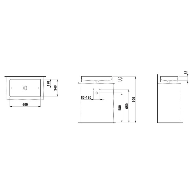 Praustuvas - dubuo Laufen Living Square 600x340 mm, be angos mai&scaron;yt., be perlajos, baltas