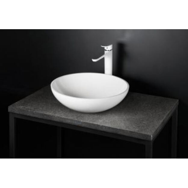 Pastatomas akmens masės praustuvas PAA Round On 410 mm pločio, aukstis 140 mm, balta spalva