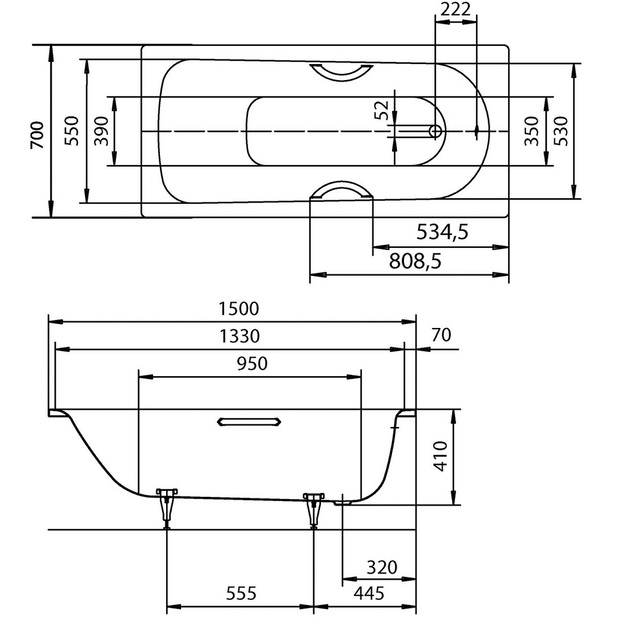 Plieninė vonia Kaldewei Saniform Plus 150x70x41  su EasyClean,  mod. 361-1