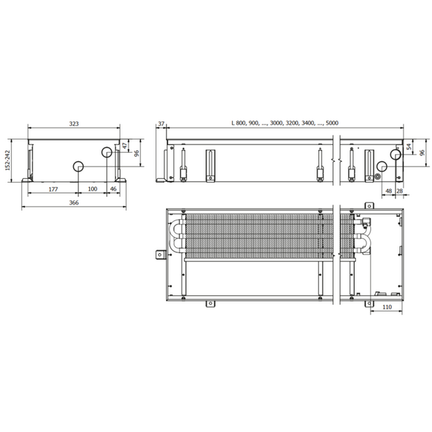 Įleidžiamas grindinis konvektorius FC 110x32x15