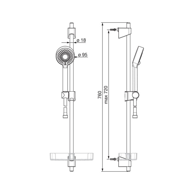 Du&scaron;o komplektas Oras Apollo, stovas 720 mm, žarna 1750 mm, du&scaron;o galva  95mm, 3-jų srovių, EcoFlow, muilinė