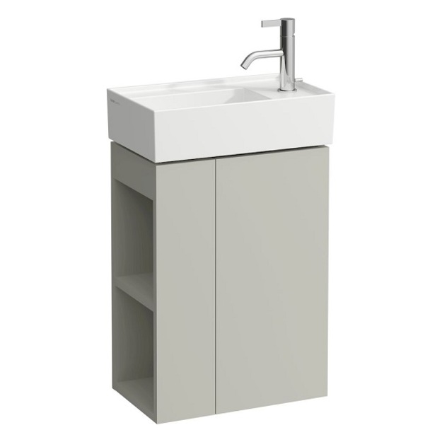 Spintelė Kartell by Laufen, akmens pilkos spalvos, nedideliam praustuvui 815334 su mai&scaron;ytuvu de&scaron;inėje