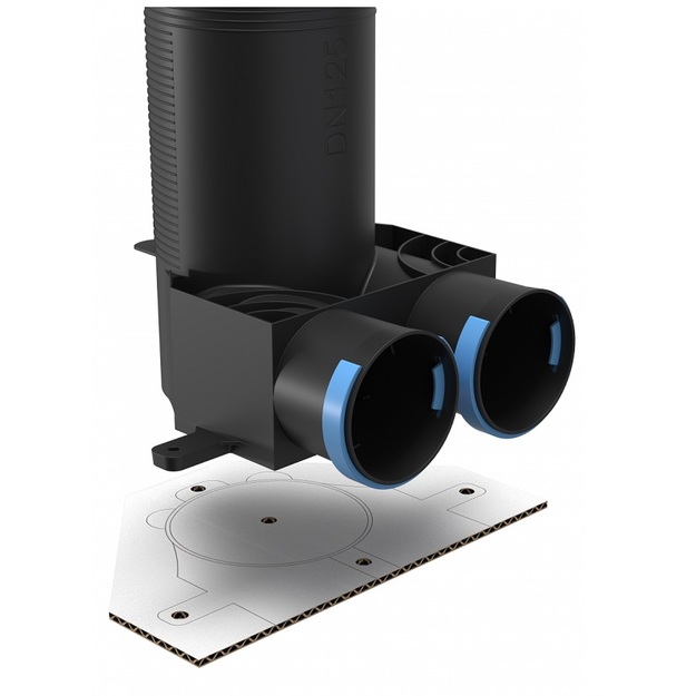Antistatinė registro dežutė DN125-2x75 plastikinė,  juodos spalvos