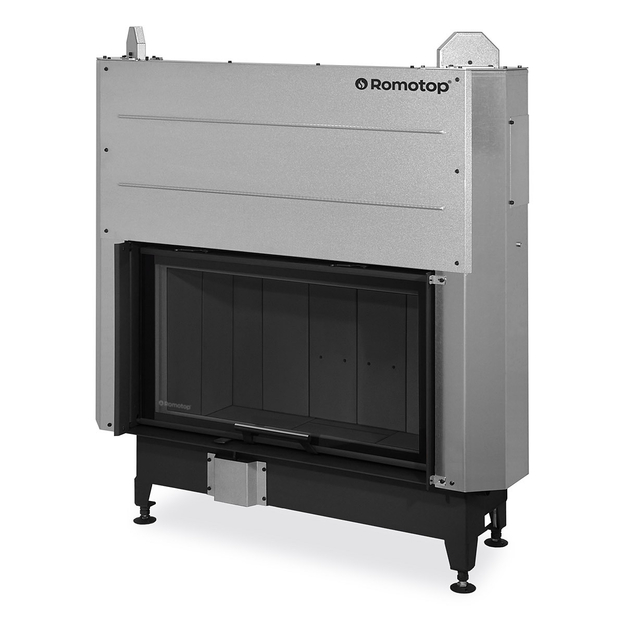Plieninis židinio ugniakuras Romotop KV HEAT H3LF05 88.50.05 su pakeliamomis durimis ir juodo &scaron;amoto plytomis